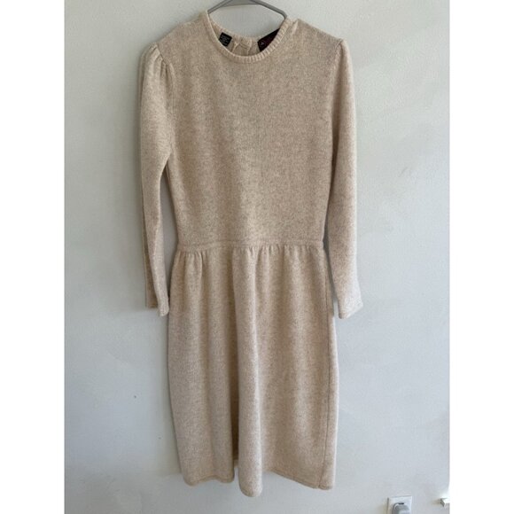 Vintage Outlander Small S LambsWool Angora Sweater Midi Dress Long Sleeve Beige - Picture 1 of 3